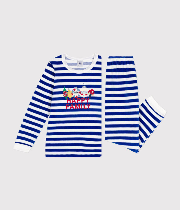 Pijama infantil de terciopelo a rayas azul/blanco