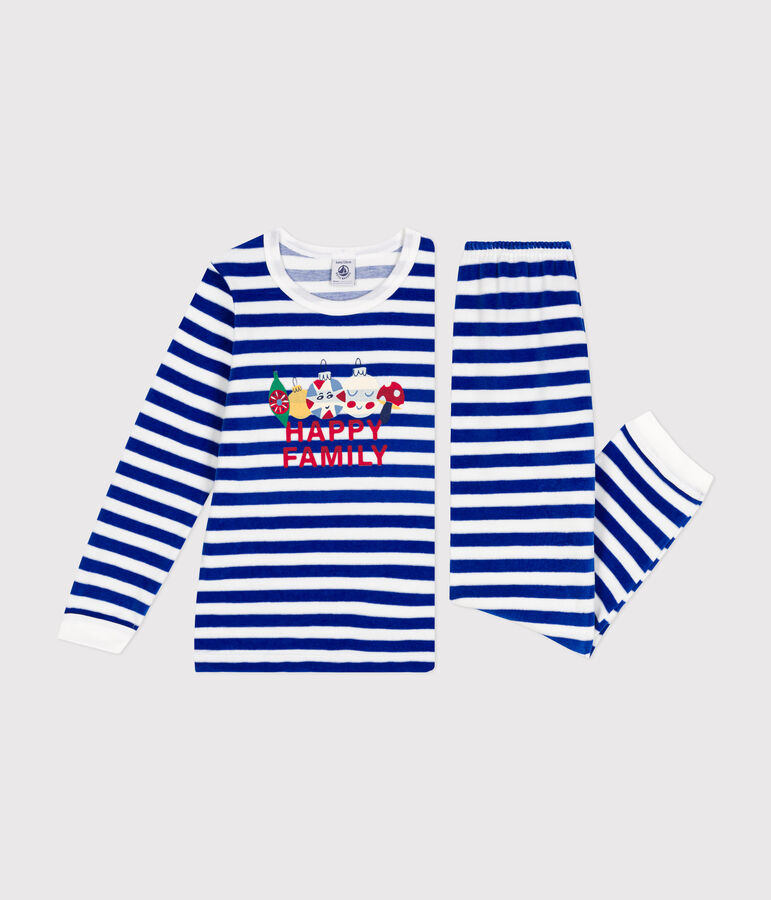 Pijama infantil de terciopelo a rayas azul CALVIN/ MARSHMALLOW