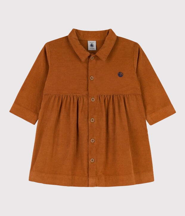 Vestido de micro pana de manga larga para beb&eacute; marron