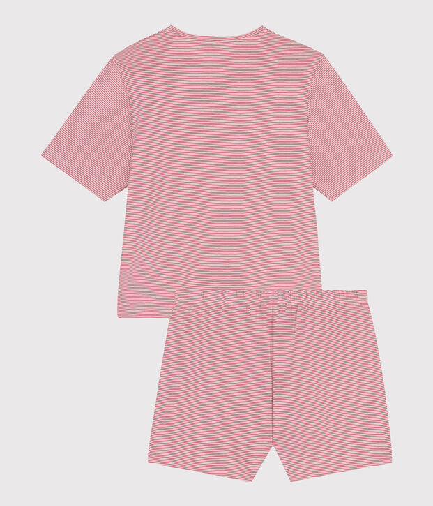 Pijama corto de algod&oacute;n a rayas para mujer rosa/blanco