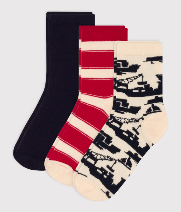 Juego de 3 pares de calcetines de punto de algod&oacute;n con motivo de puerto para ni&ntilde;os multicolor