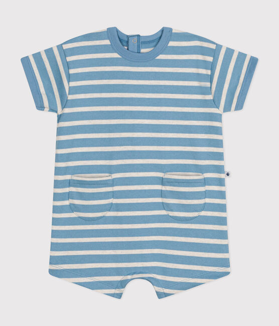 Mono corto de jersey grueso con rayas marineras para bebé AZUL/ MONTELIMAR
