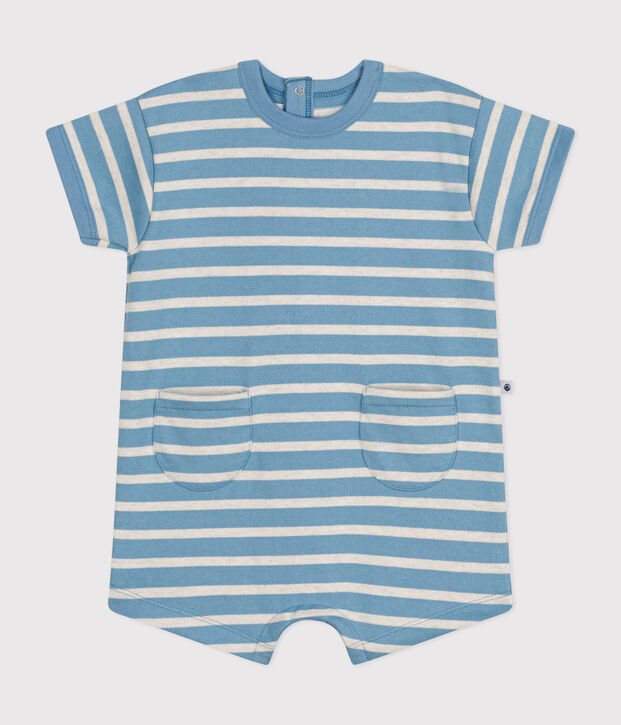 Mono corto de jersey grueso con rayas marineras para beb&eacute; azul/beige