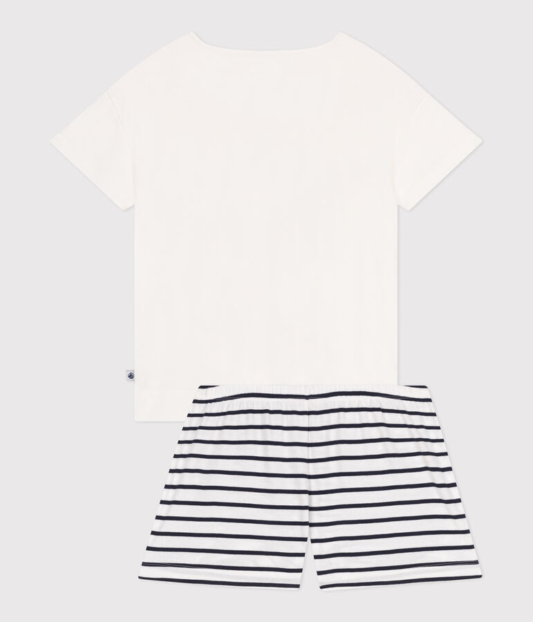 Pijama corto de algod&oacute;n con estampado de corazones para mujer blanco MARSHMALLOW/azul SMOKING