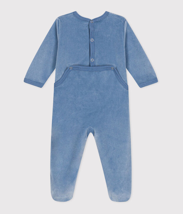 Pijama de terciopelo con abertura trasera para beb&eacute; azul