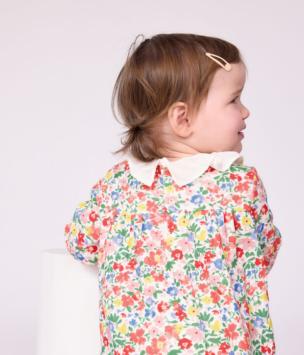 Vestido de algod&oacute;n de manga larga con estampado de flores para beb&eacute; blanco/multicolor