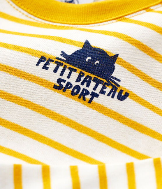 Camiseta a rayas de algodón de bebé blanco MARSHMALLOW/amarillo BOUDOR