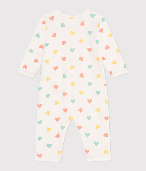 Pijama de algodón sin pies con corazones para bebé blanco MARSHMALLOW/blanco MULTICO