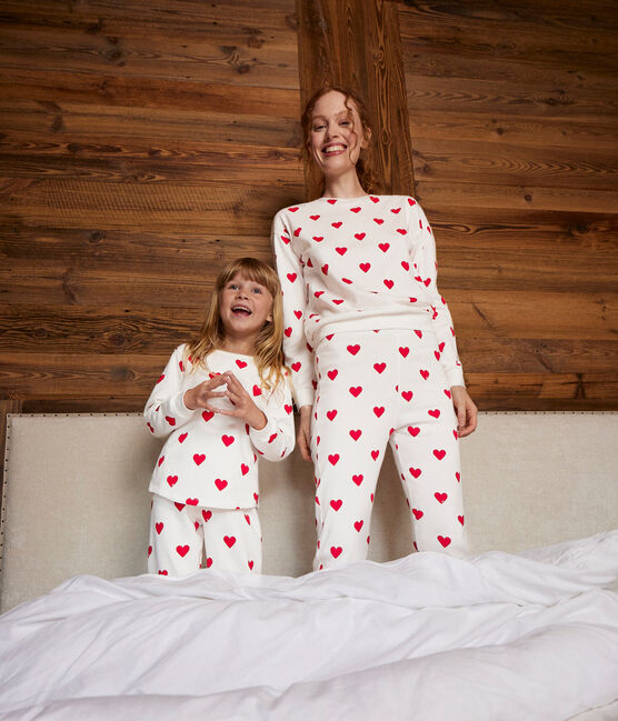 Pijama infantil de niño con corazones de punto blanco MARSHMALLOW/rojo TERKUIT