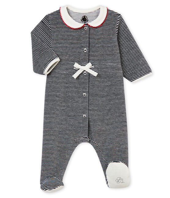 Pijama para bebé niña con las icónicas rayas azul SMOKING/blanco MARSHMALLOW