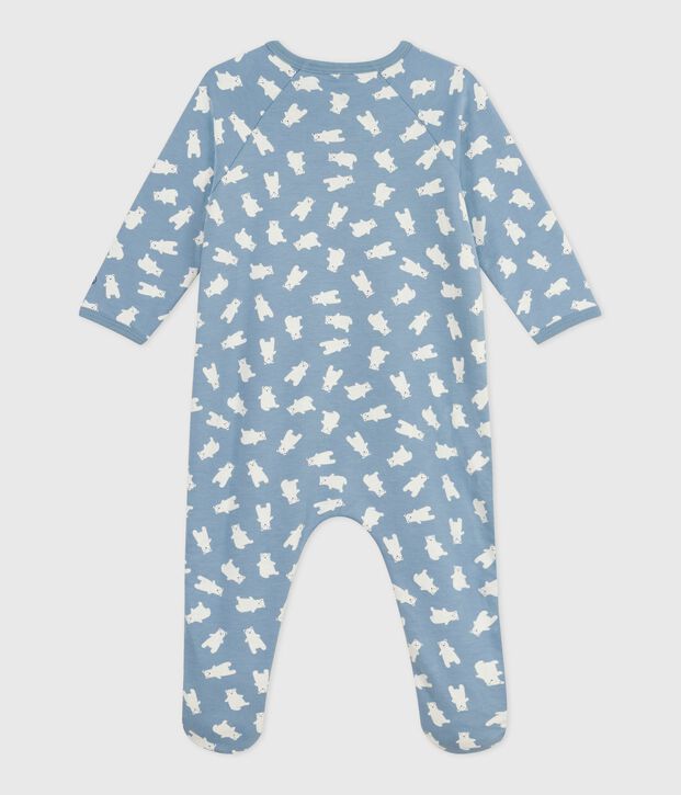 Pijama de felpa cepillada con estampado para beb&eacute; azul/crudo