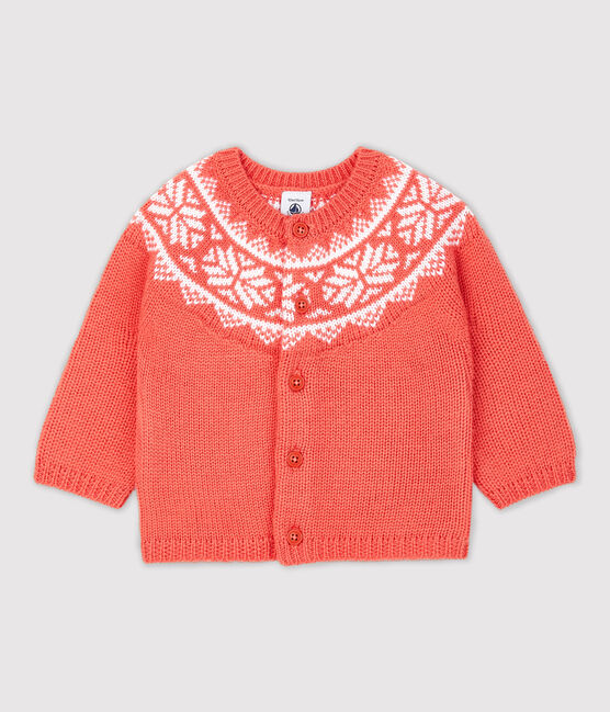 Cárdigan de 100 % lana de bebé. naranja OURSIN/blanco MARSHMALLOW