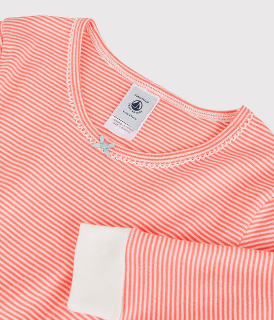 Pijama snugfit milrayas de niña de algodón rosa PEACHY/blanco MARSHMALLOW