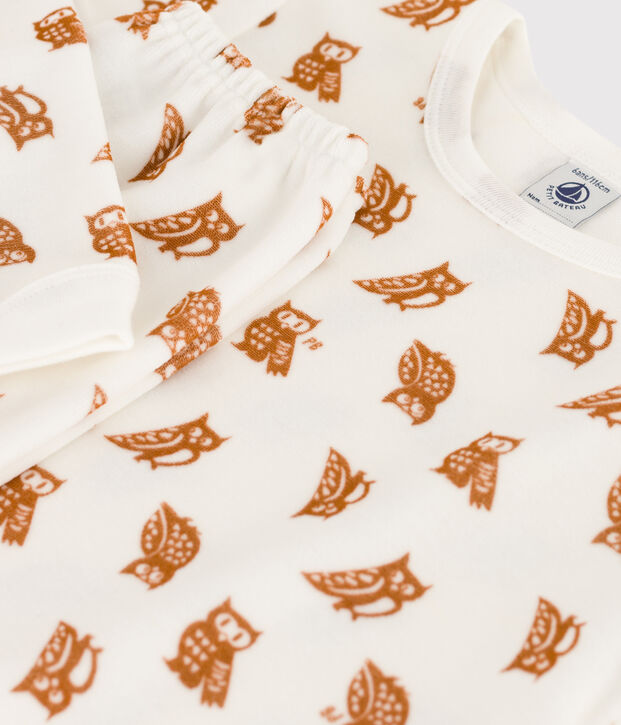 Pijama de terciopelo para ni&ntilde;o/ni&ntilde;a blanco/marron