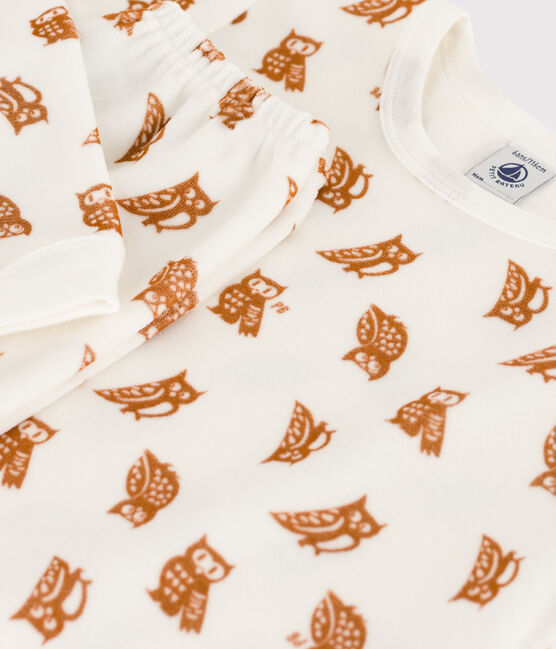 Pijama de terciopelo para niño/niña blanco MARSHMALLOW/ ECUREUIL