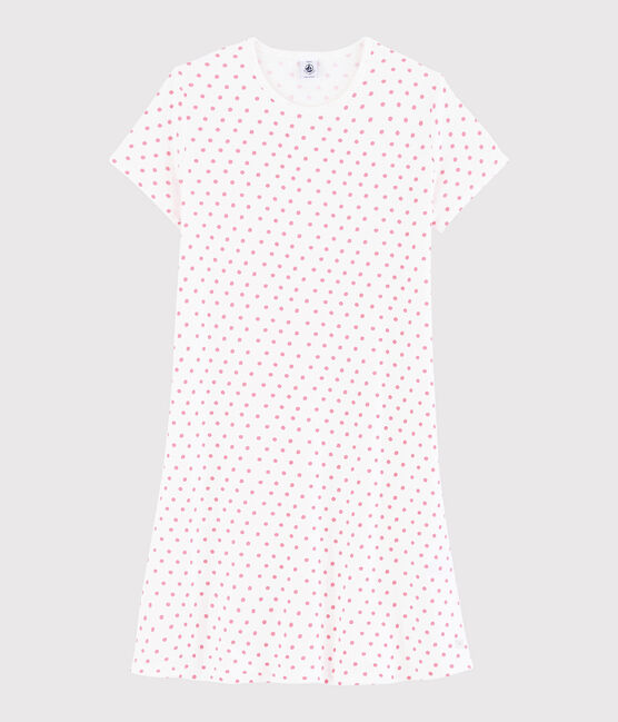 Camisón con lunares rosas de algodón de chica/mujer blanco MARSHMALLOW/rosa GRETEL