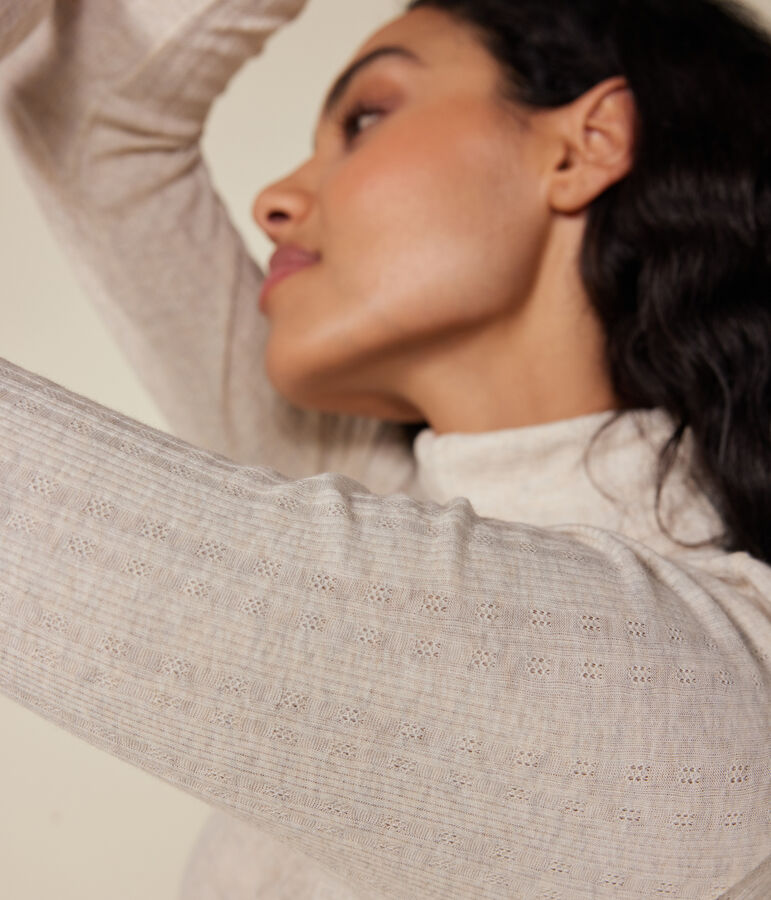 Camiseta Iconique de cuello vuelto de punto de fantas&iacute;a para mujer beige MONTELIMAR CHINE