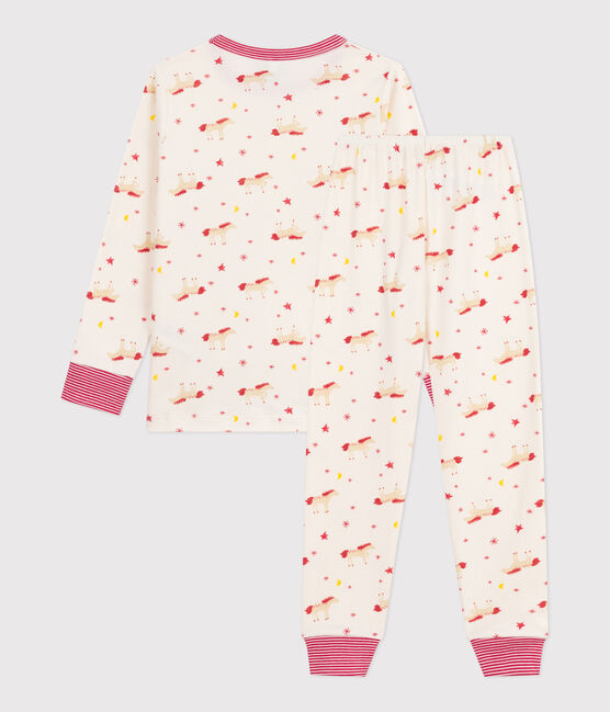 Pijama infantil de algodón con estampado de caballos MILK/ MULTICO