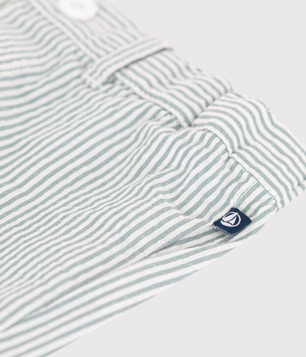 Shorts de seersucker a rayas para beb&eacute; blanco/verde