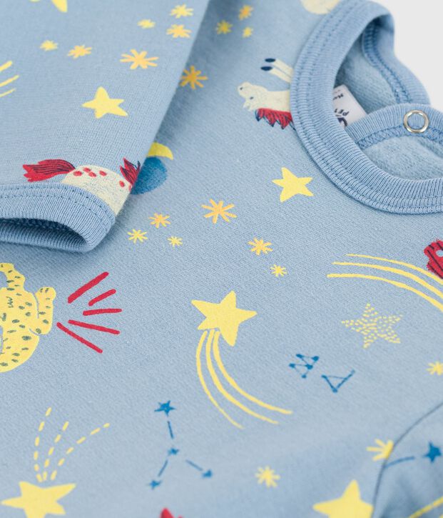 Pijama de felpa cepillada con abertura en la espalda y estampado para beb&eacute; azul/blanco
