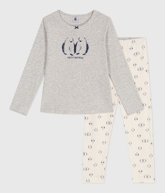 Pijama infantil de algodón con estampado de pingüino gris BELUGA/blanco MULTICO