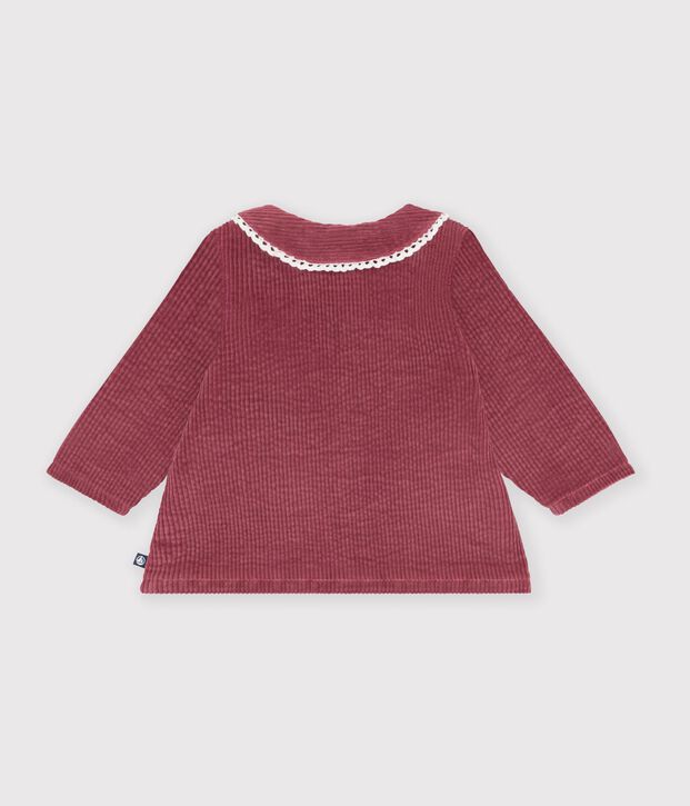 Blusa lisa de terciopelo de manga larga para beb&eacute; rosa