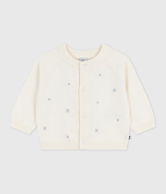 Cárdigan de punto tricotado de lana y algodón con bordado de estrellas para bebé blanco MARSHMALLOW/gris ARGENT