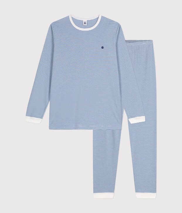Pijama de algod&oacute;n a rayas j&uacute;nior azul/blanco
