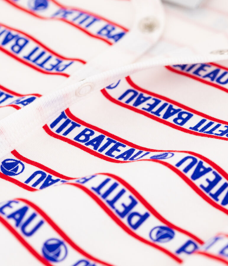 Pelele corto de algod&oacute;n de Petit Bateau de beb&eacute; blanco MARSHMALLOW/rojo TERKUIT/ MULTICO