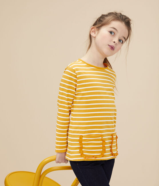Camiseta de rayas de niña amarillo BOUDOR/blanco MARSHMALLOW