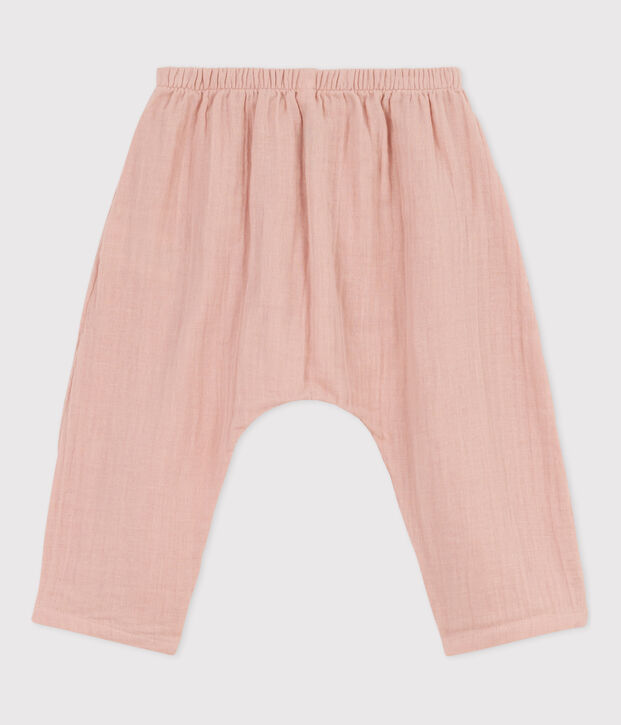 Pantal&oacute;n de gasa de algod&oacute;n para beb&eacute; rosa