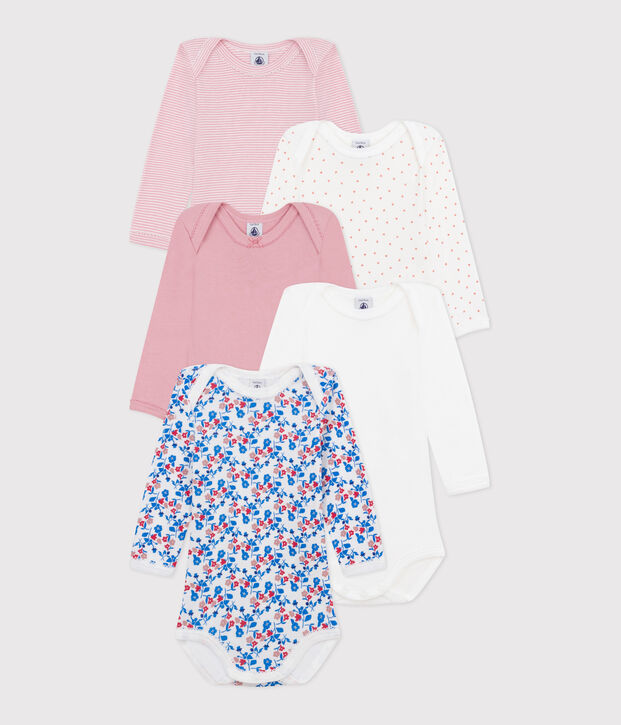 Juego de 5 bodis de algod&oacute;n de manga larga con flores para beb&eacute; multicolor