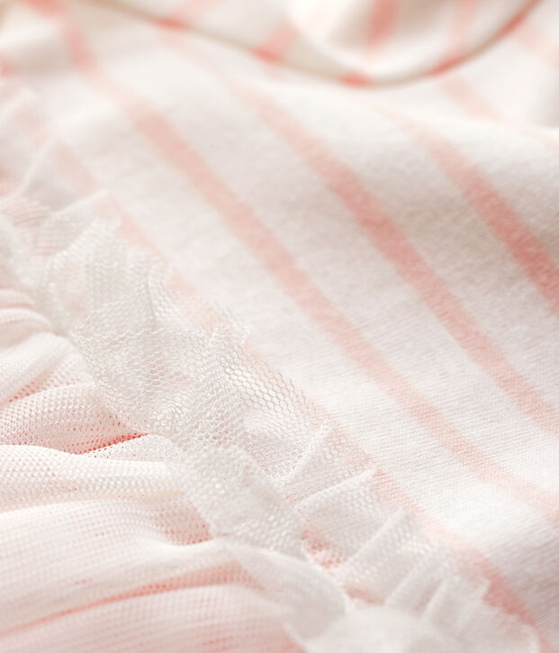 Vestido de dos materiales de manga corta de beb&eacute; ni&ntilde;a blanco/rosa