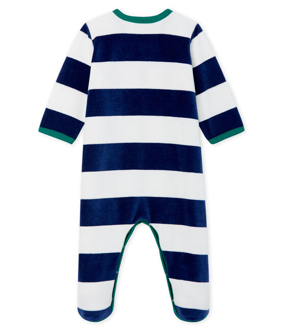 Pijama de terciopelo para bebé niño azul MEDIEVAL/blanco MARSHMALLOW
