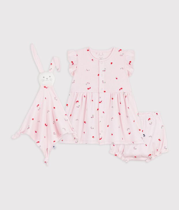 Conjunto de regalo con vestido y doudou de algod&oacute;n con estampado de flores para beb&eacute; rosa/multicolor