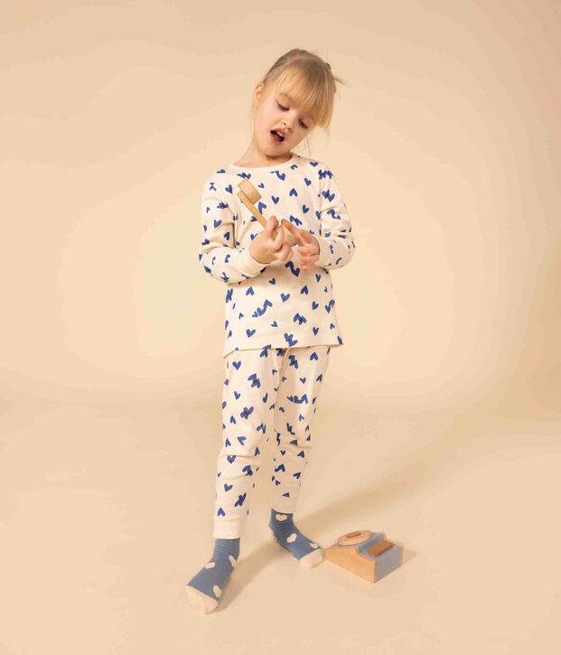 Pijama de algod&oacute;n con coraz&oacute;n para ni&ntilde;o/ni&ntilde;a crudo/multicolor