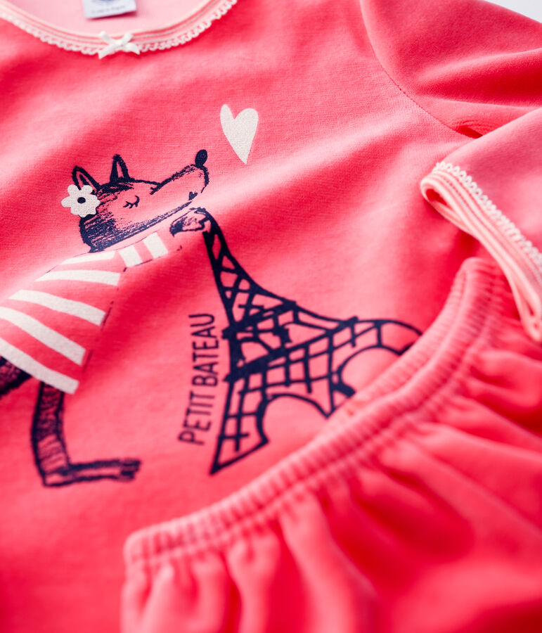 Pijama rosa de ni&ntilde;a con motivo de girl scout de terciopelo rosa