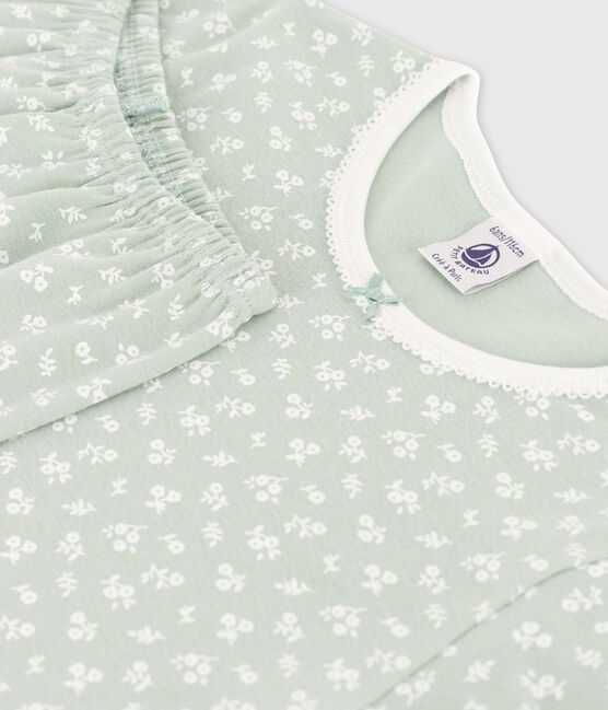 Pijama de manga corta floral de algodón de niña verde HERBIER/ MARSHMALLOW