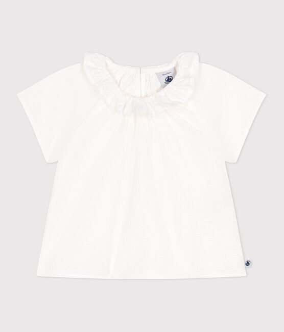 Blusa de manga corta de seersucker a rayas para bebé blanco ECUME