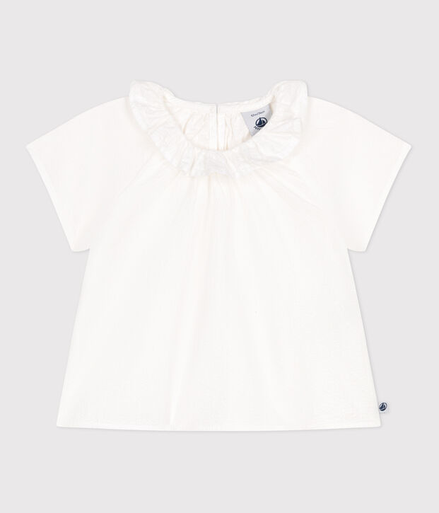 Blusa de manga corta de seersucker a rayas para beb&eacute; blanco