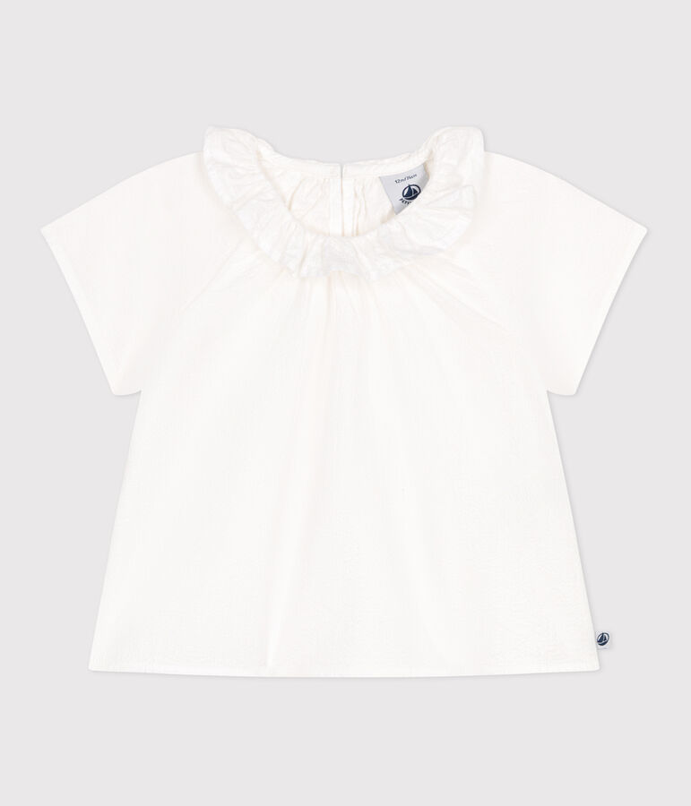 Blusa de manga corta de seersucker a rayas para beb&eacute; blanco