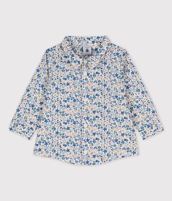 Camisa de manga larga de bebé con estampado de flores de popelina blanco ECUME/blanco MULTICO