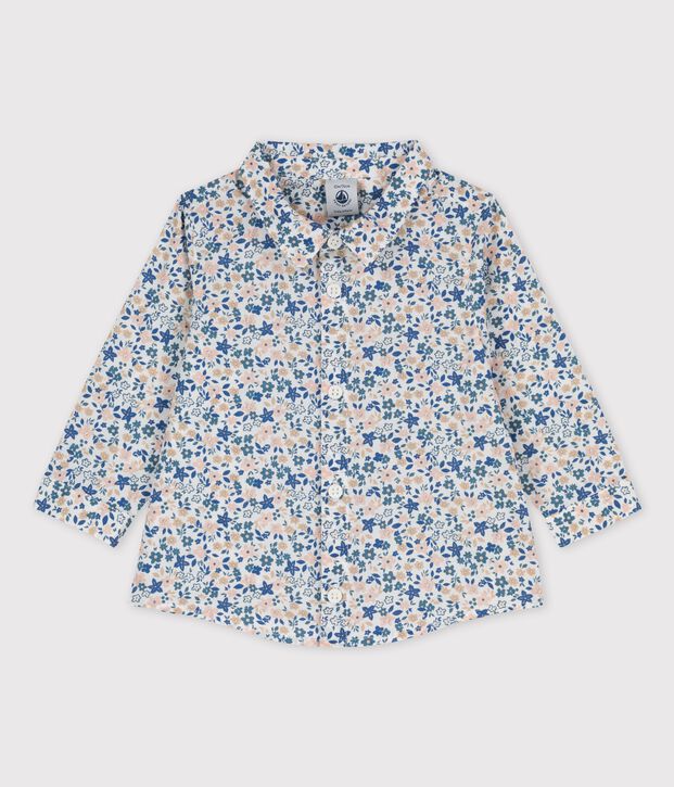 Camisa de manga larga de beb&eacute; con estampado de flores de popelina blanco/multicolor