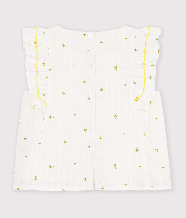 Blusa infantil sin mangas de algod&oacute;n con estampado de flores blanco/verde
