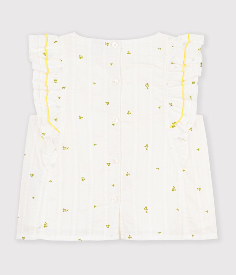 Blusa infantil sin mangas de algod&oacute;n con estampado de flores blanco/verde