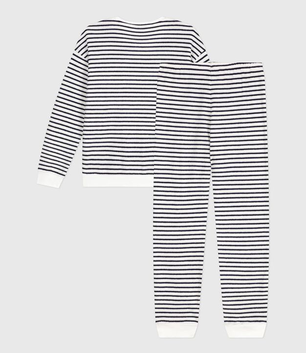 Pijama de rizo de algod&oacute;n a rayas para mujer azul/azul