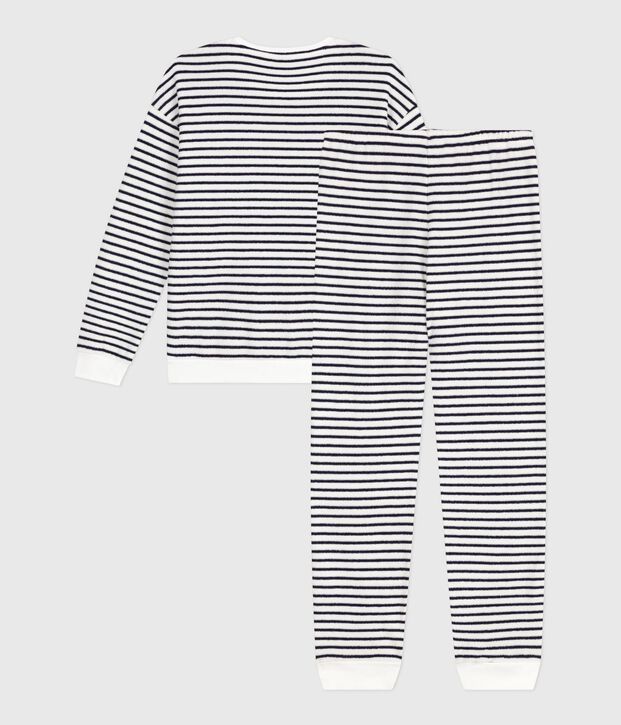 Pijama de rizo de algod&oacute;n a rayas para mujer azul/azul