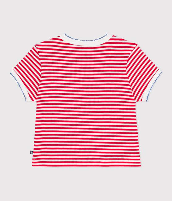 Camiseta infantil de manga corta de algodón a rayas rojo POMPIER/ MARSHMALLOW