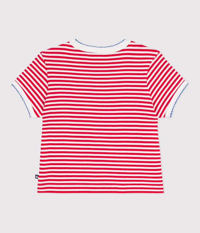 Camiseta infantil de manga corta de algod&oacute;n a rayas rojo/blanco