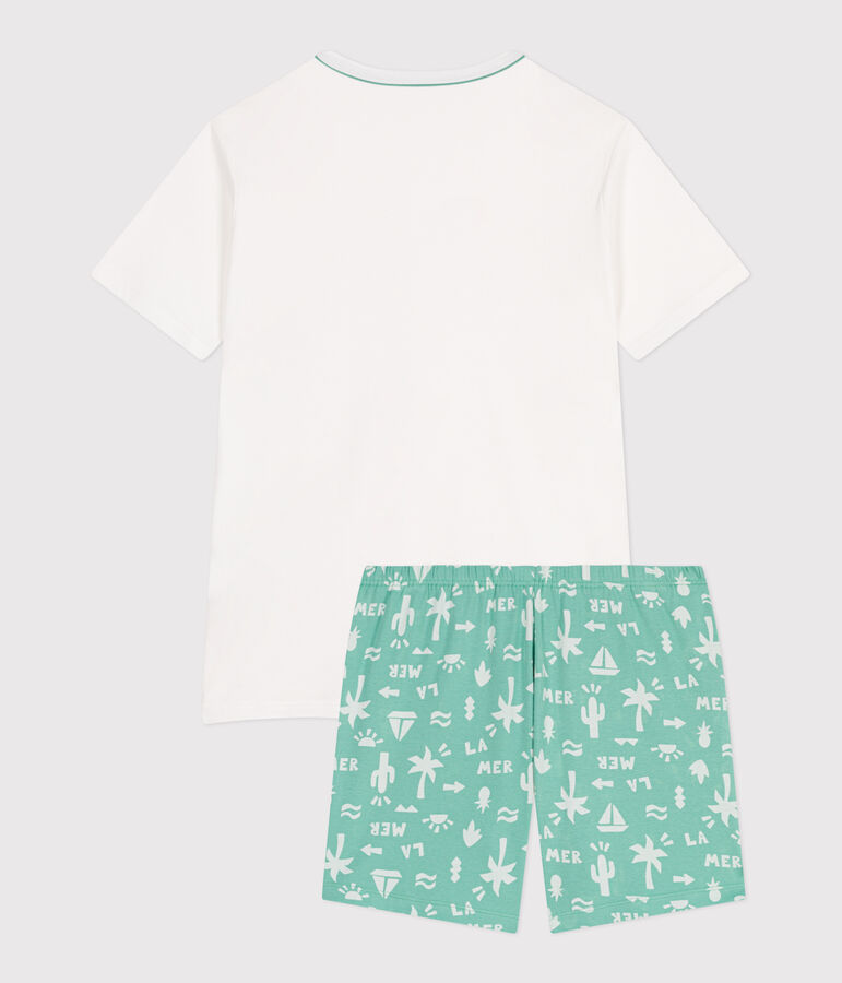 Pijama corto infantil de algod&oacute;n blanco/verde